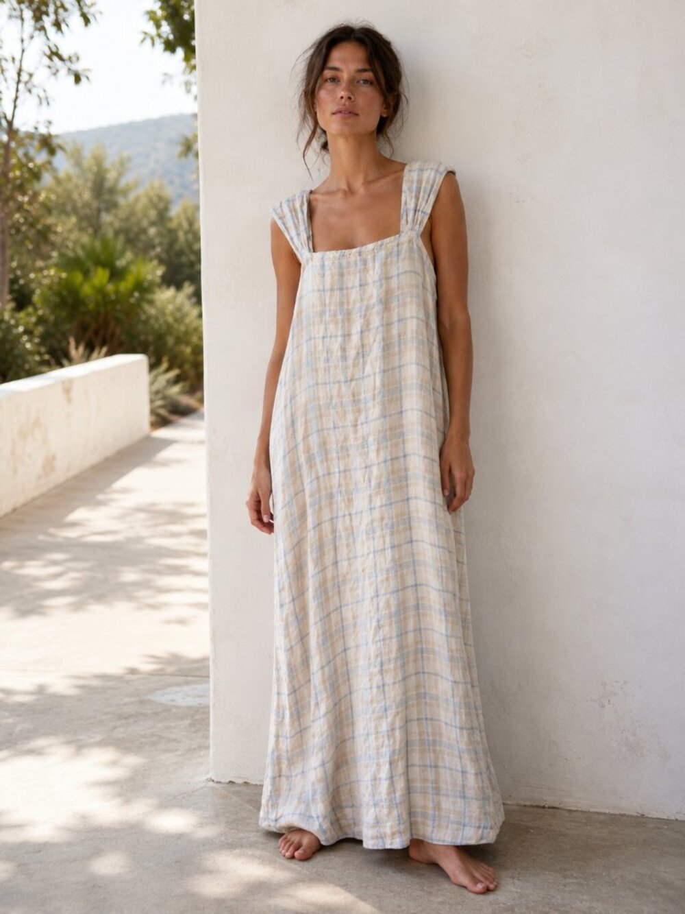 CP SHADES 100% Linen Square Neck Angie Maxi Dress Coastal California Casual